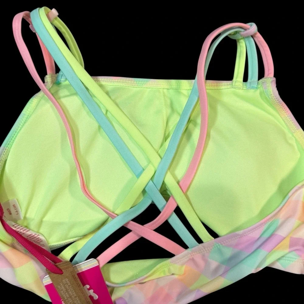 Justice Teen Young Girls 2 piece Pastel Plaid Bikini Bathing Swimsuit Size 16/18